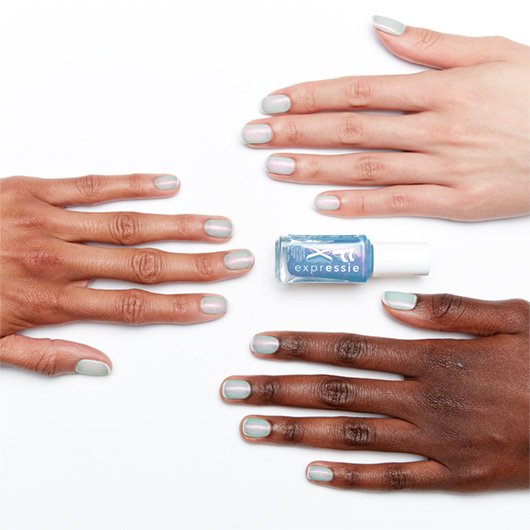 immaterial frost blue fx top coat nail polish on 3 skintones